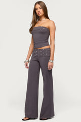 Breanna Studded Foldover Wide Leg Trousers