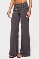 Breanna Studded Foldover Wide Leg Trousers