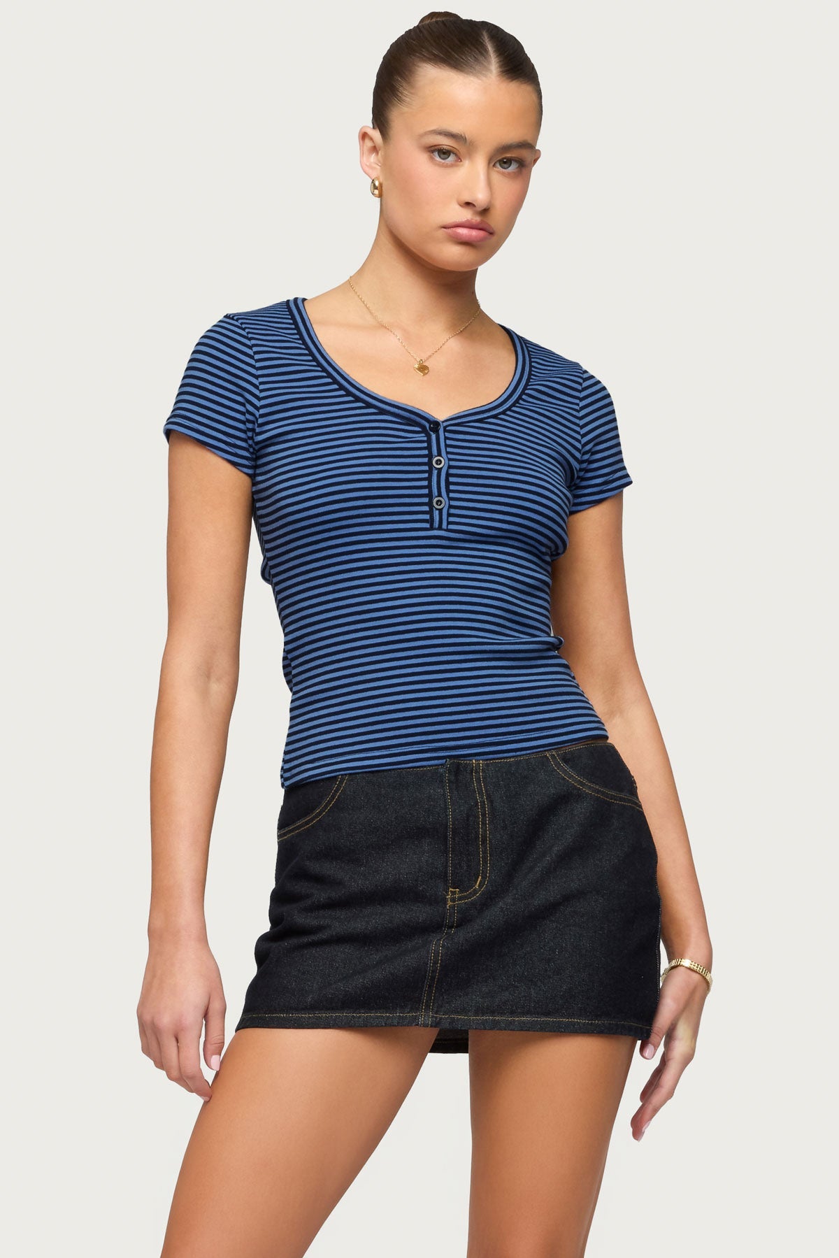Kady Striped Henley T Shirt
