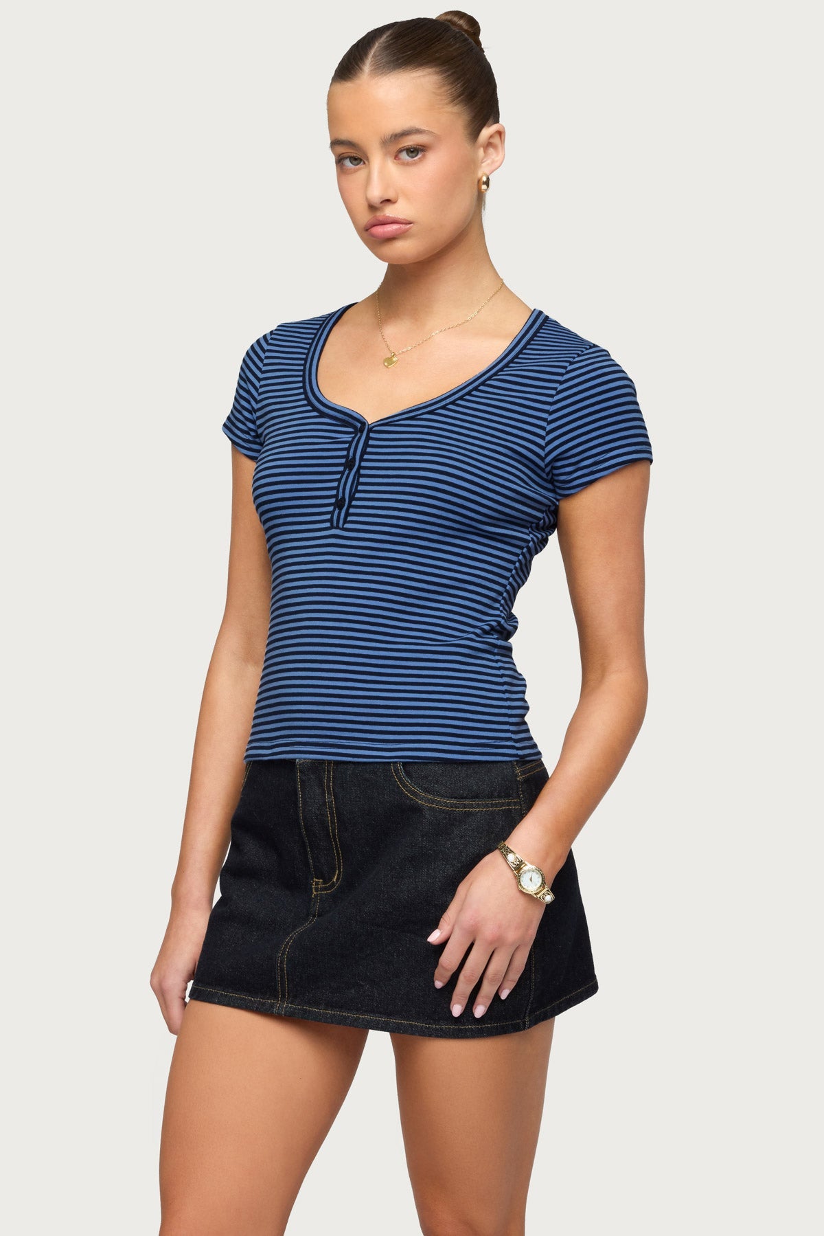 Kady Striped Henley T Shirt