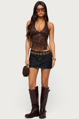 Butterfly Sequin Backless Halter Top