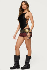 Kalana Crisscross Backless Fringed Top