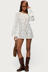 Off Shoulder Sheer Lace Mini Dress