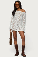 Off Shoulder Sheer Lace Mini Dress