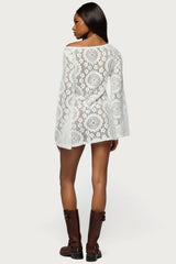 Off Shoulder Sheer Lace Mini Dress