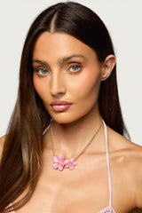 Double Flower Pendant Necklace