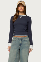 Rora Contrast Long Sleeve Waffle Top