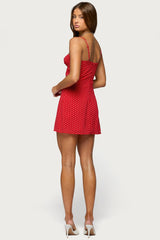 Polka Dot Cupped Chiffon Mini Dress