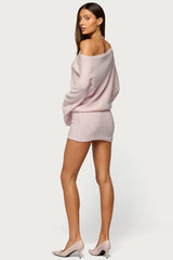 Off Shoulder Sequin Knit Mini Dress
