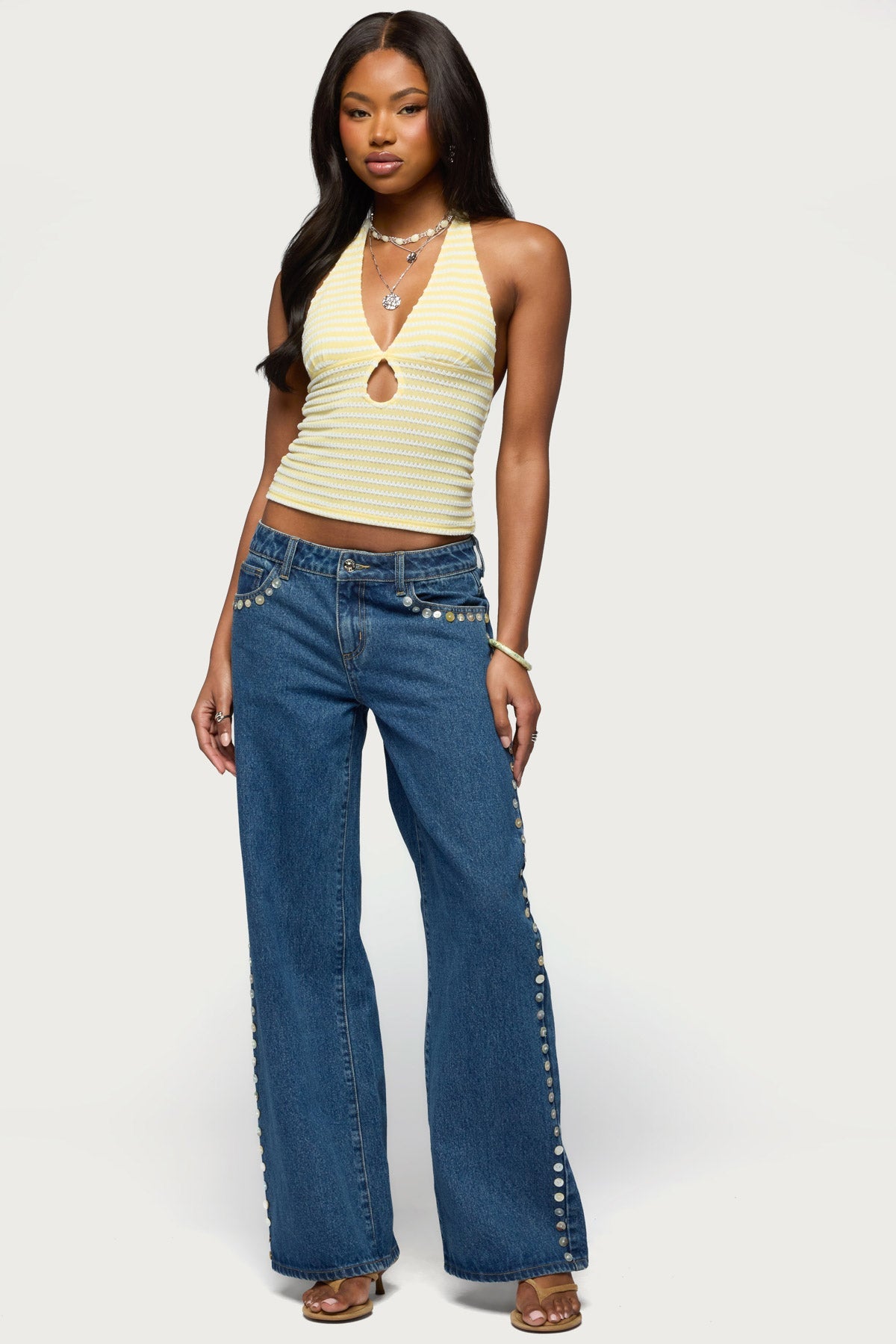 Maylah Keyhole Striped Textured Halter Top