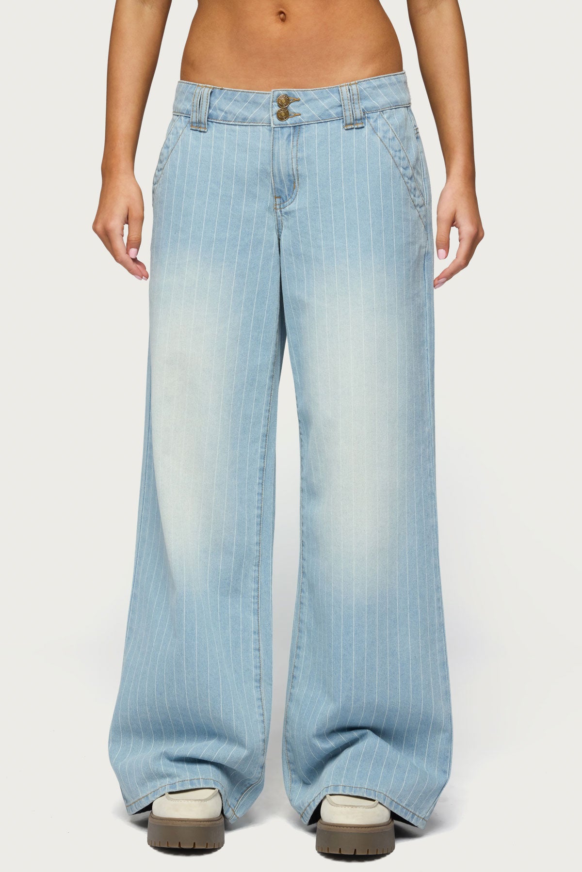 Cory Striped Low Rise Baggy Jeans