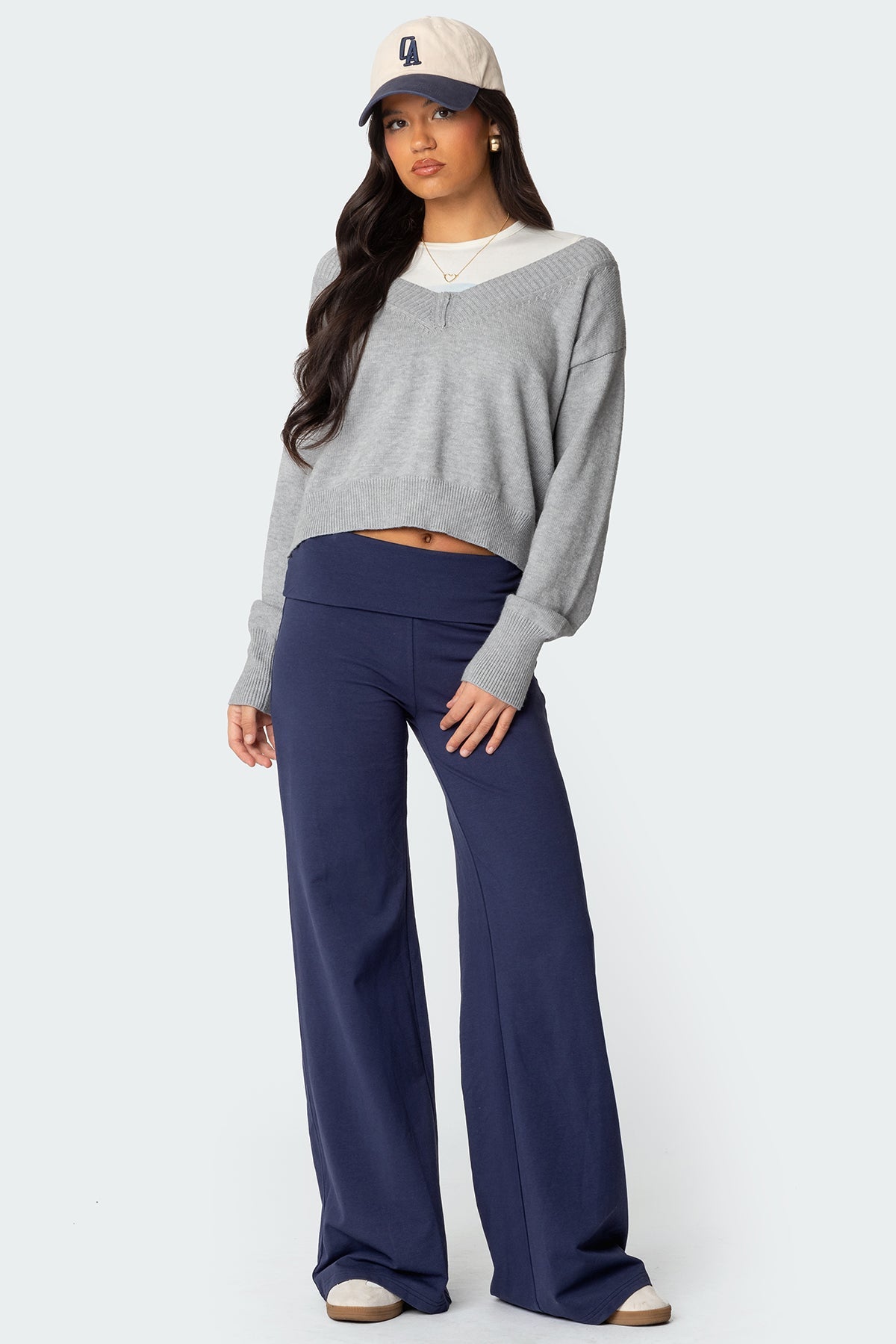 Wide Leg Foldover Trousers