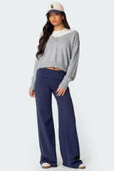 Wide Leg Foldover Trousers