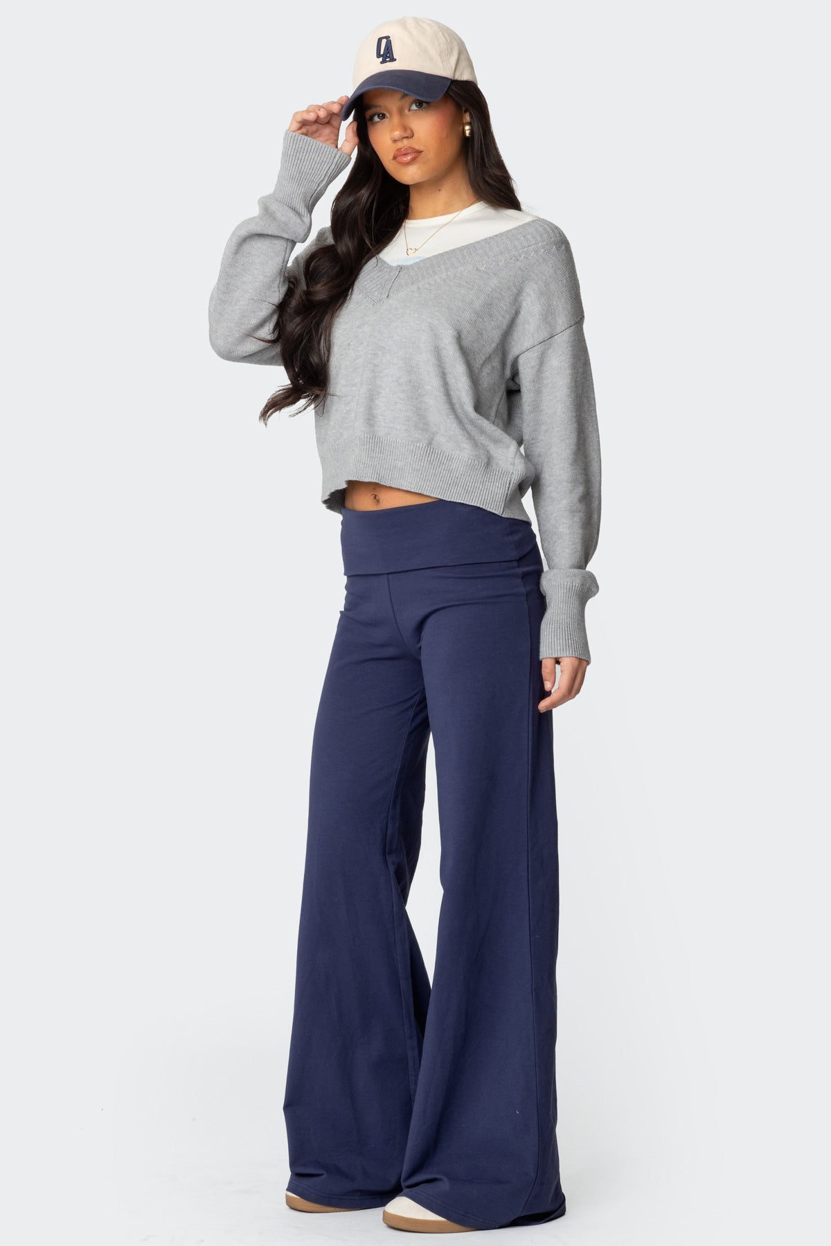 Wide Leg Foldover Trousers