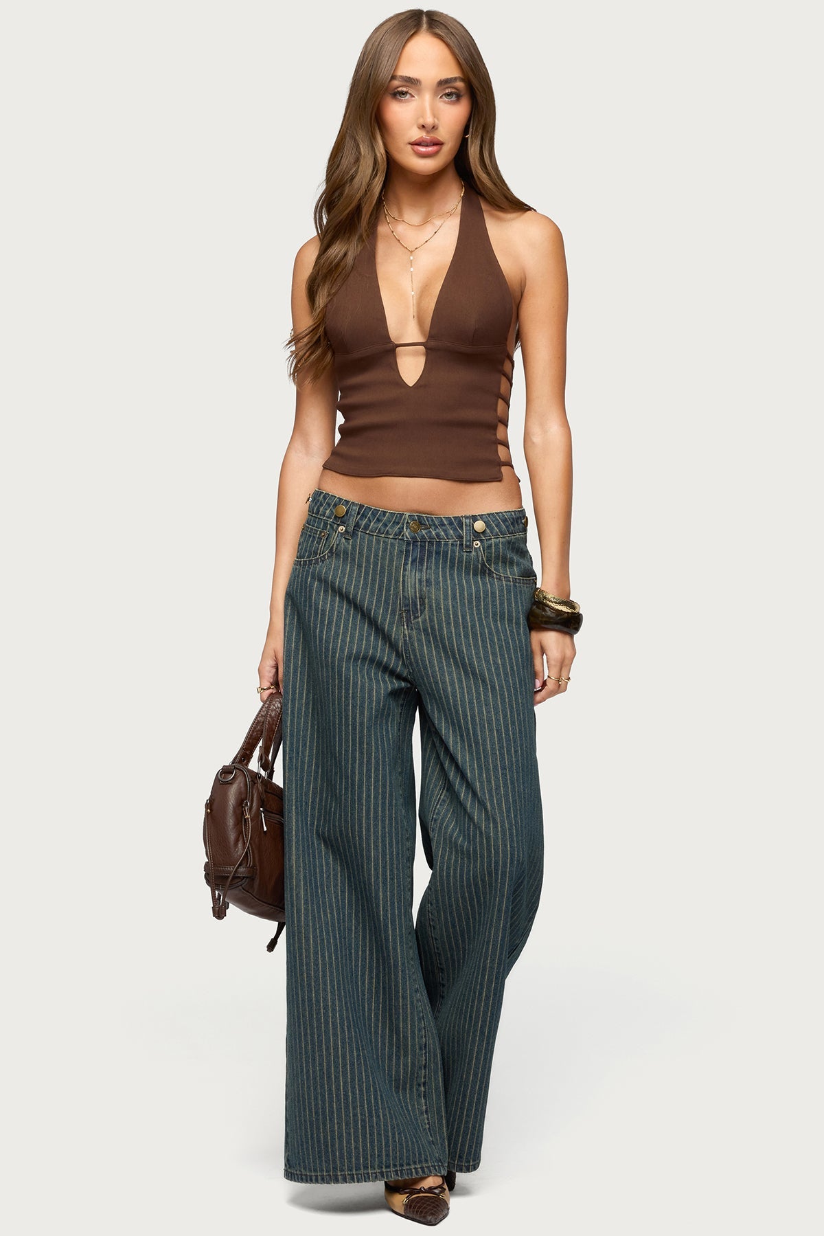 Aneera Cutout Plunging Halter Top