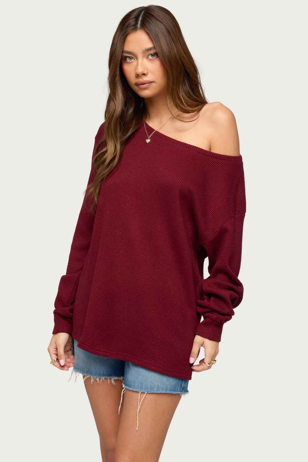 Damari Off Shoulder Oversized Waffle Top
