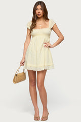 Eyelet Ruffle Babydoll Mini Dress