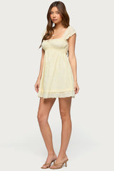 Eyelet Ruffle Babydoll Mini Dress