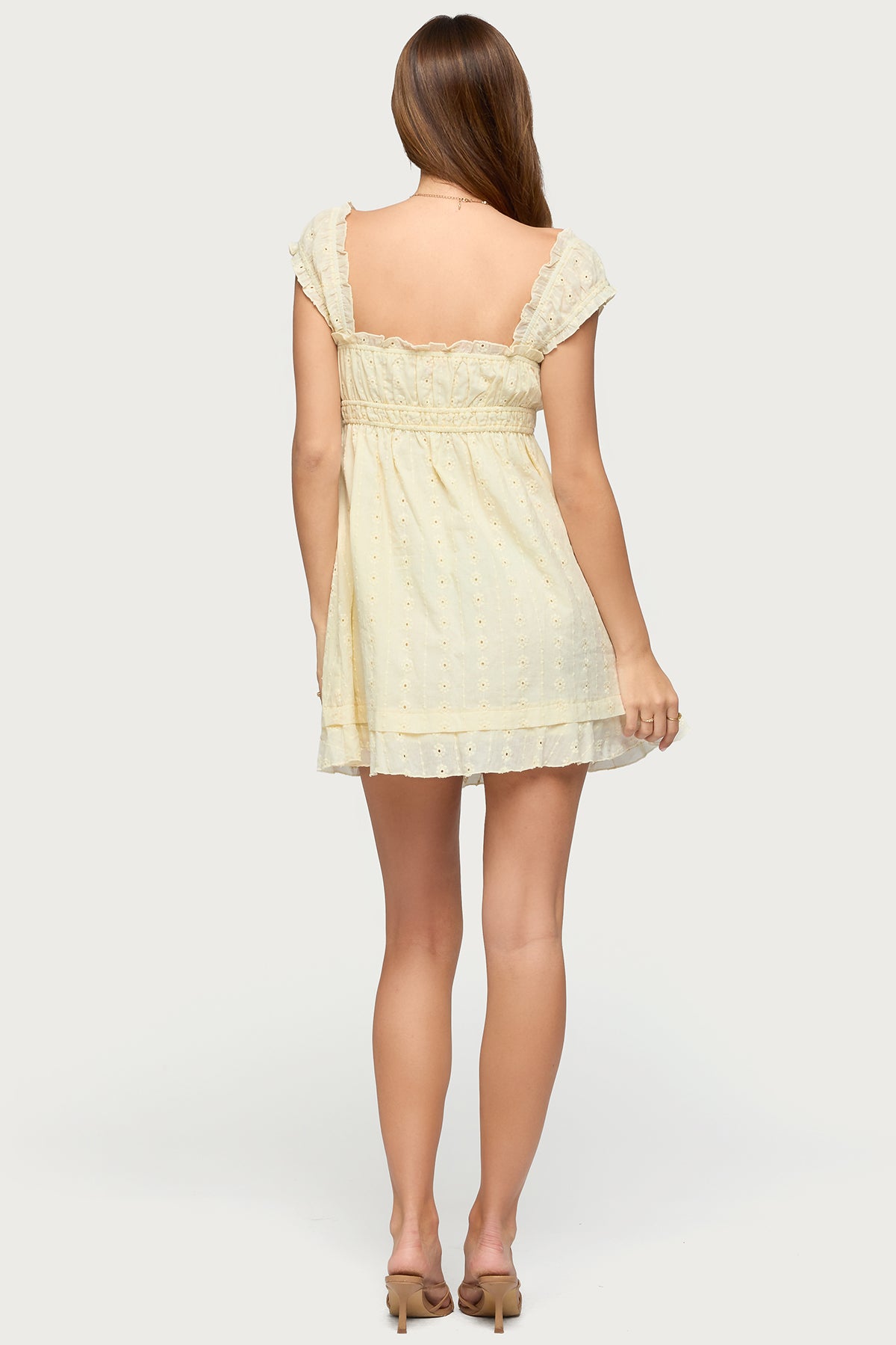 Eyelet Ruffle Babydoll Mini Dress