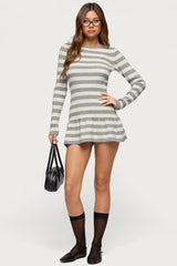 Caisyn Striped Ribbed Knit Mini Dress