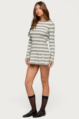 Caisyn Striped Ribbed Knit Mini Dress