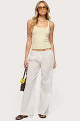 Embroidered Polka Dot Sheer Cotton Trousers