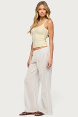 Embroidered Polka Dot Sheer Cotton Trousers
