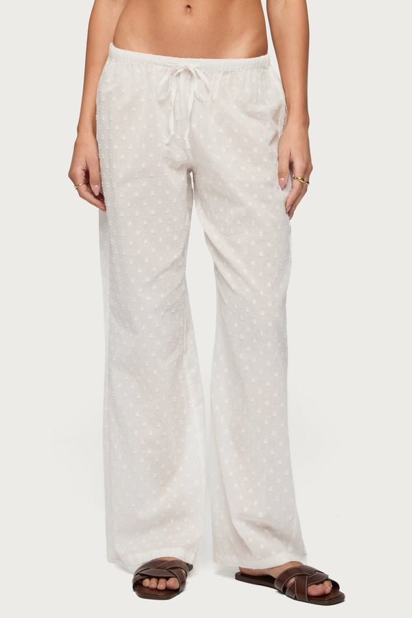 Embroidered Polka Dot Sheer Cotton Trousers