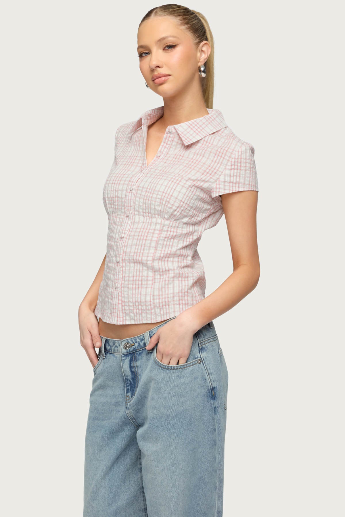 Naiah Plaid Tailored Button Up Shirt