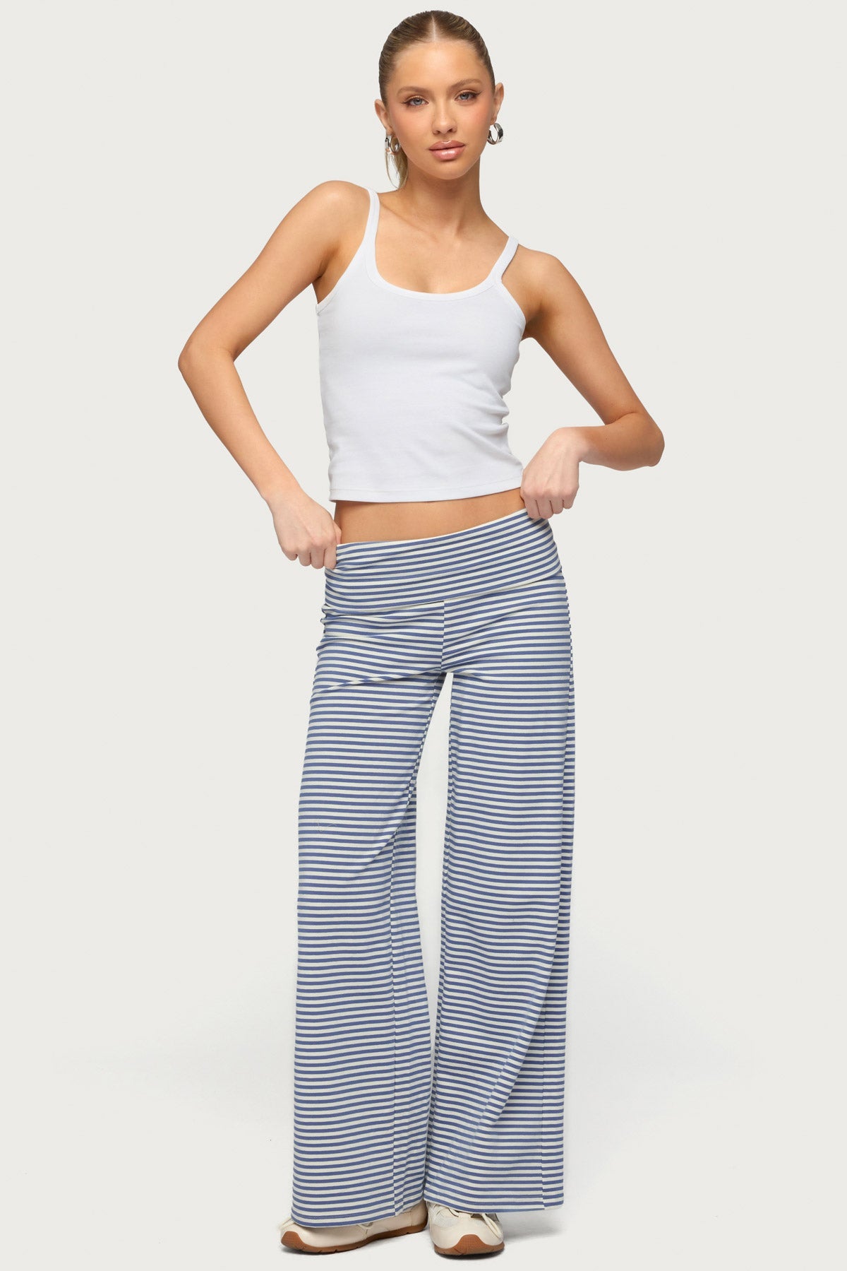 Petite Lilah Striped Fold Over Trousers