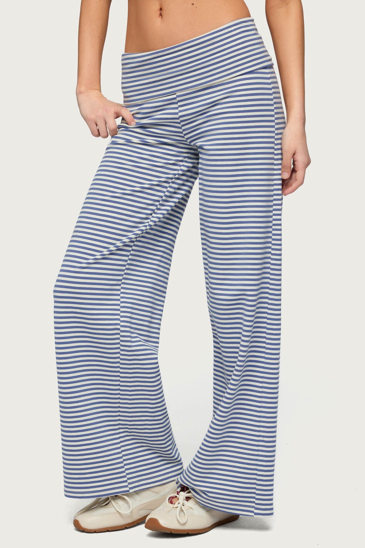 Petite Lilah Striped Fold Over Trousers