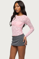 Rosette Bandeau Sheer Lace Top