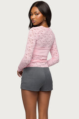 Rosette Bandeau Sheer Lace Top