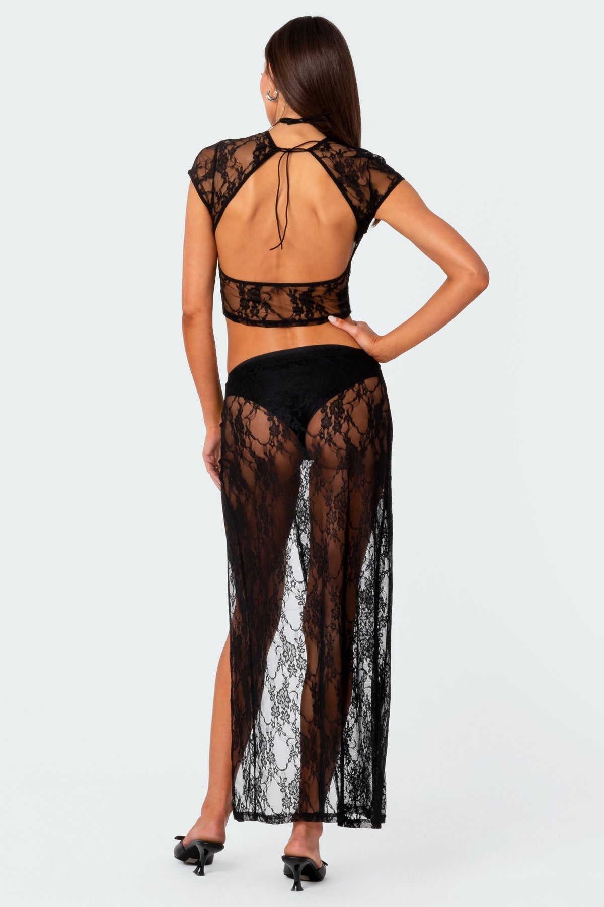 Aura Open Back Sheer Lace Crop Top