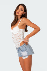 Lace & Satin Effect Cupped Bodysuit