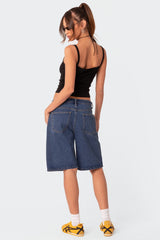 Oversized Low Rise Denim Bermuda Shorts