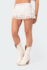 Ruffle Sheer Lace Low Rise Mini Skirt