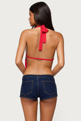 Beaded Chiffon Backless Cowl Neck Top