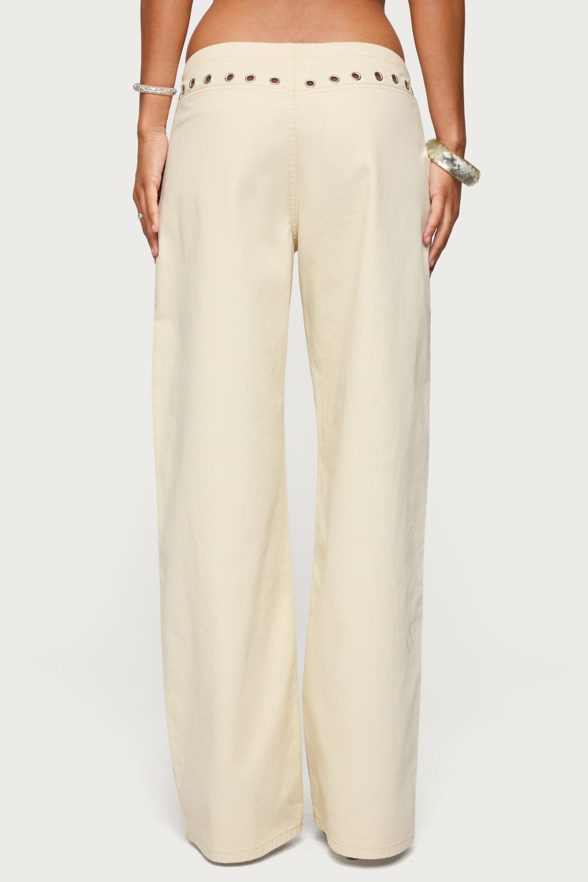 Grommet Tie Waist Low Rise Baggy Jeans