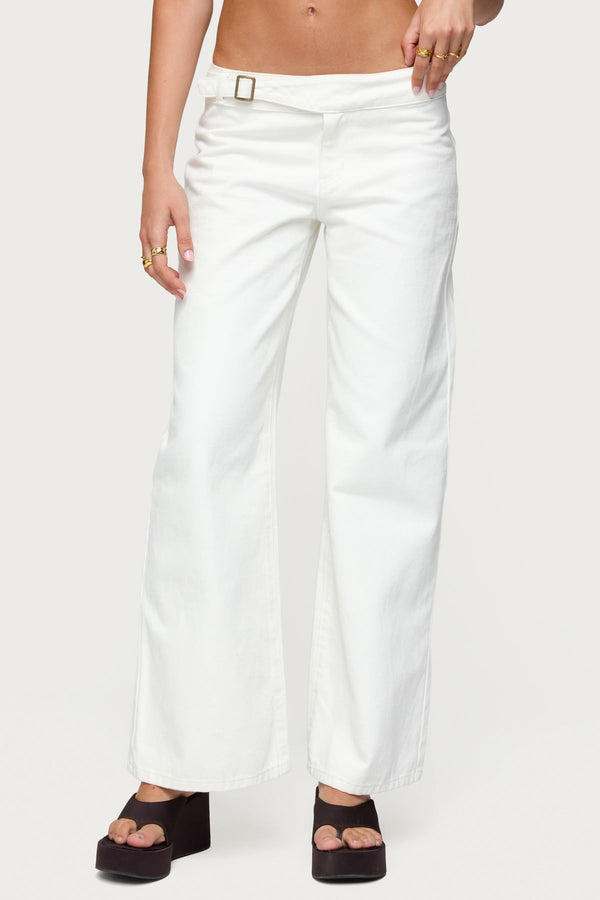Buckle Low Rise Straight Leg Trousers