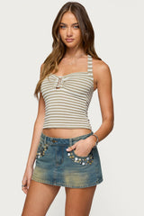 Lovina Textured Striped Halter Top