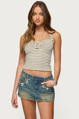 Lovina Textured Striped Halter Top