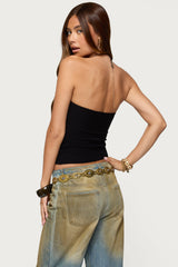 Textured Knit Strapless Cutout Top