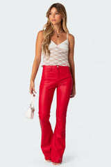 Luna Faux Leather Mid Rise Flared Jeans