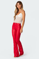 Luna Faux Leather Mid Rise Flared Jeans