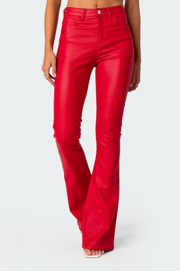Luna Faux Leather Mid Rise Flared Jeans