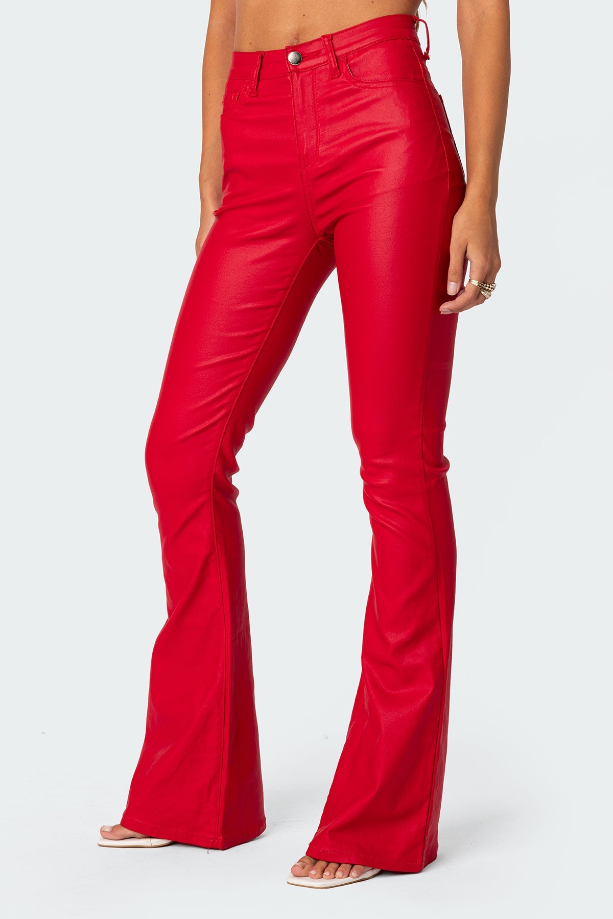 Luna Faux Leather Mid Rise Flared Jeans