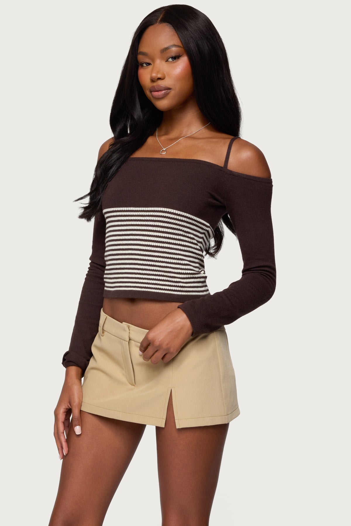 Darya Striped Off Shoulder Knit Top