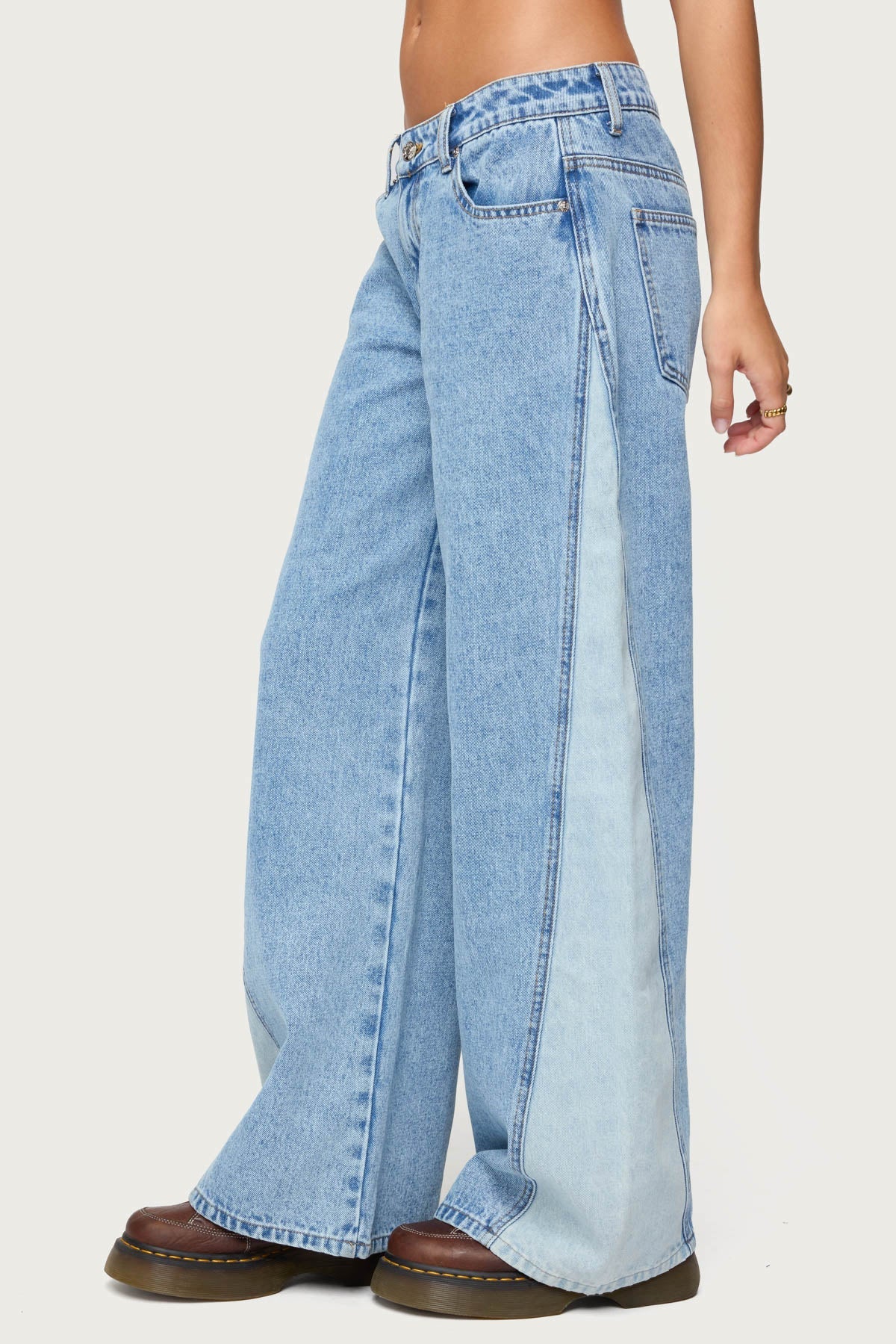 Genna Contrast Panel Low Rise Baggy Jeans