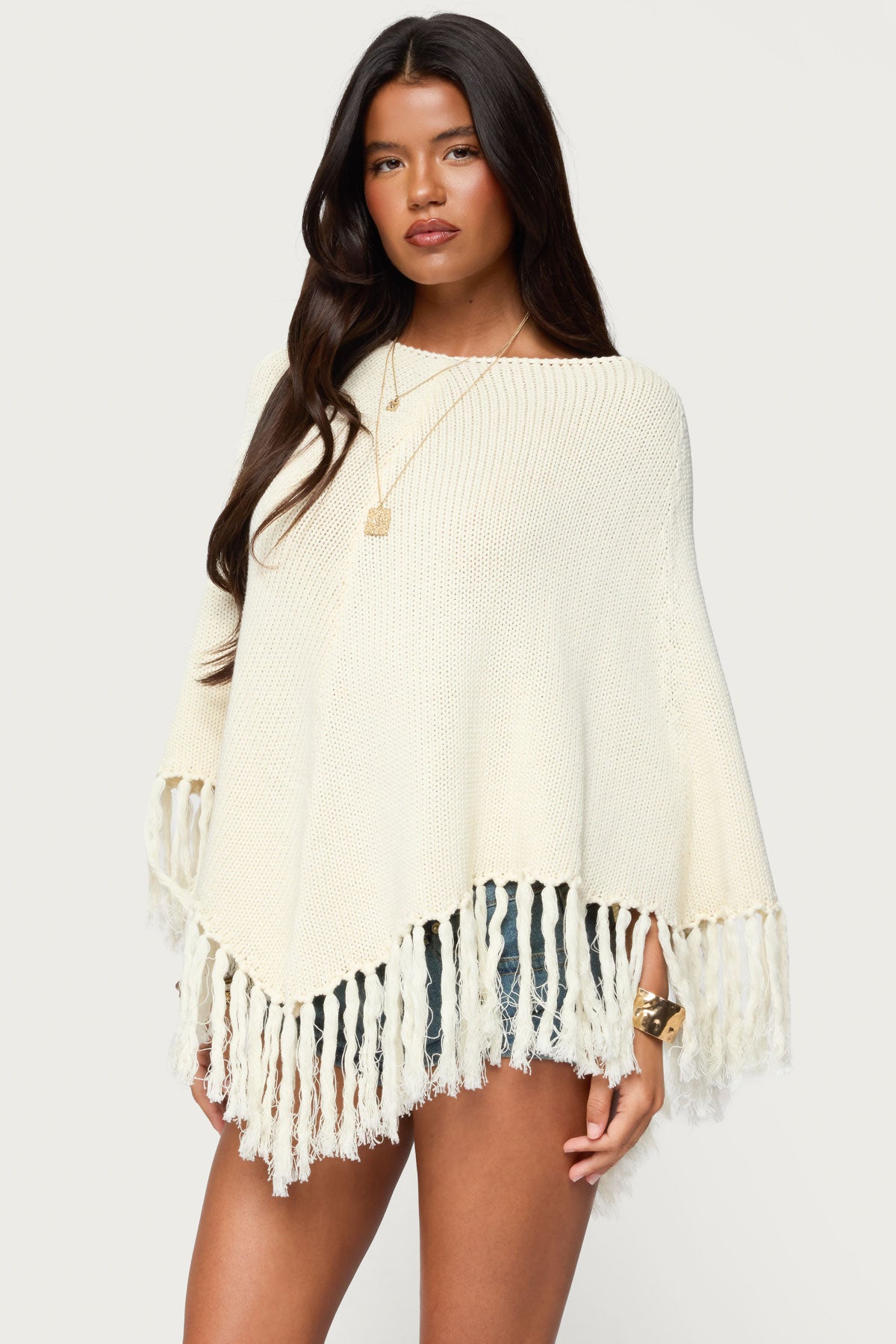 Kamila Fringe Knit Poncho
